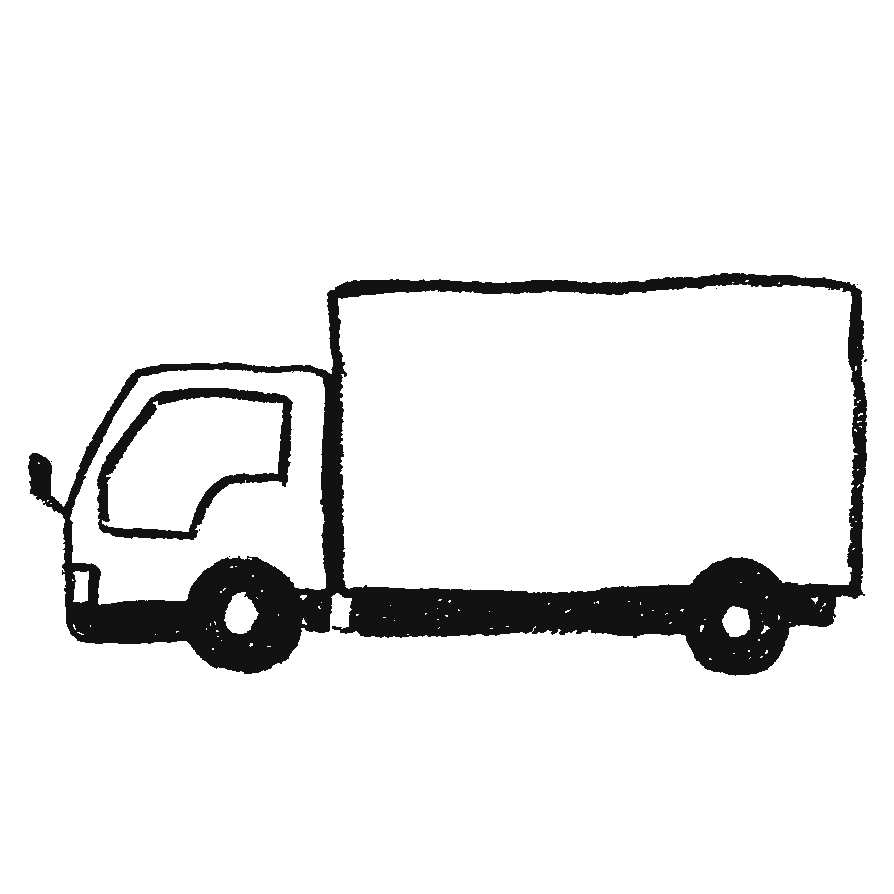 配送トラックの鉛筆手描きイラストフリー素材