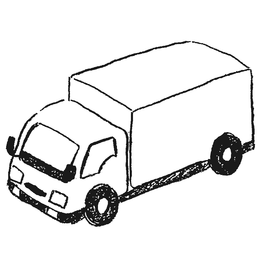 配送トラックの鉛筆手描きイラストフリー素材
