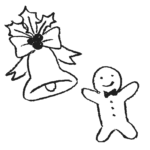 クリスマスベルとアイシングクッキーの手描きイラストフリー素材